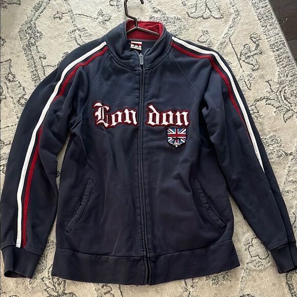 Jackets & Blazers - Vintage Red and Blue full zipper sweatshirt, Jacket with London Patch